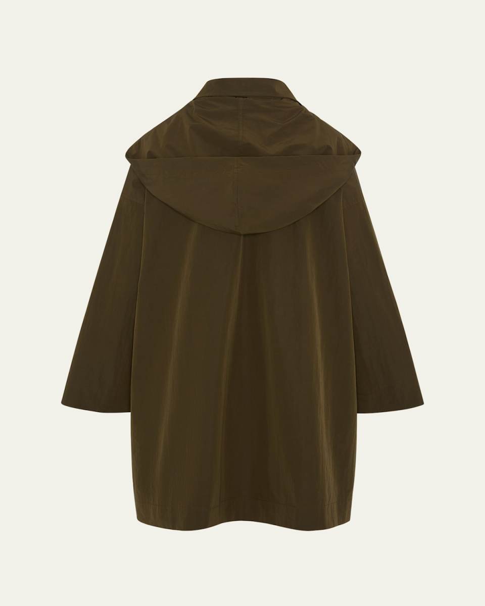 Smaller-Front Larger-Back High-Neck Coat With Button Away Hood (Long Plus Length)